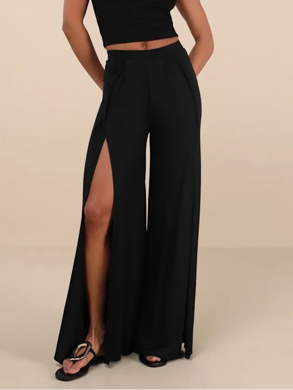 Lulu's Black High-Slit Wide Leg Palazzo Pants size XL